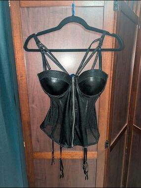 Black Strappy Bustier Top with Mesh Panels
